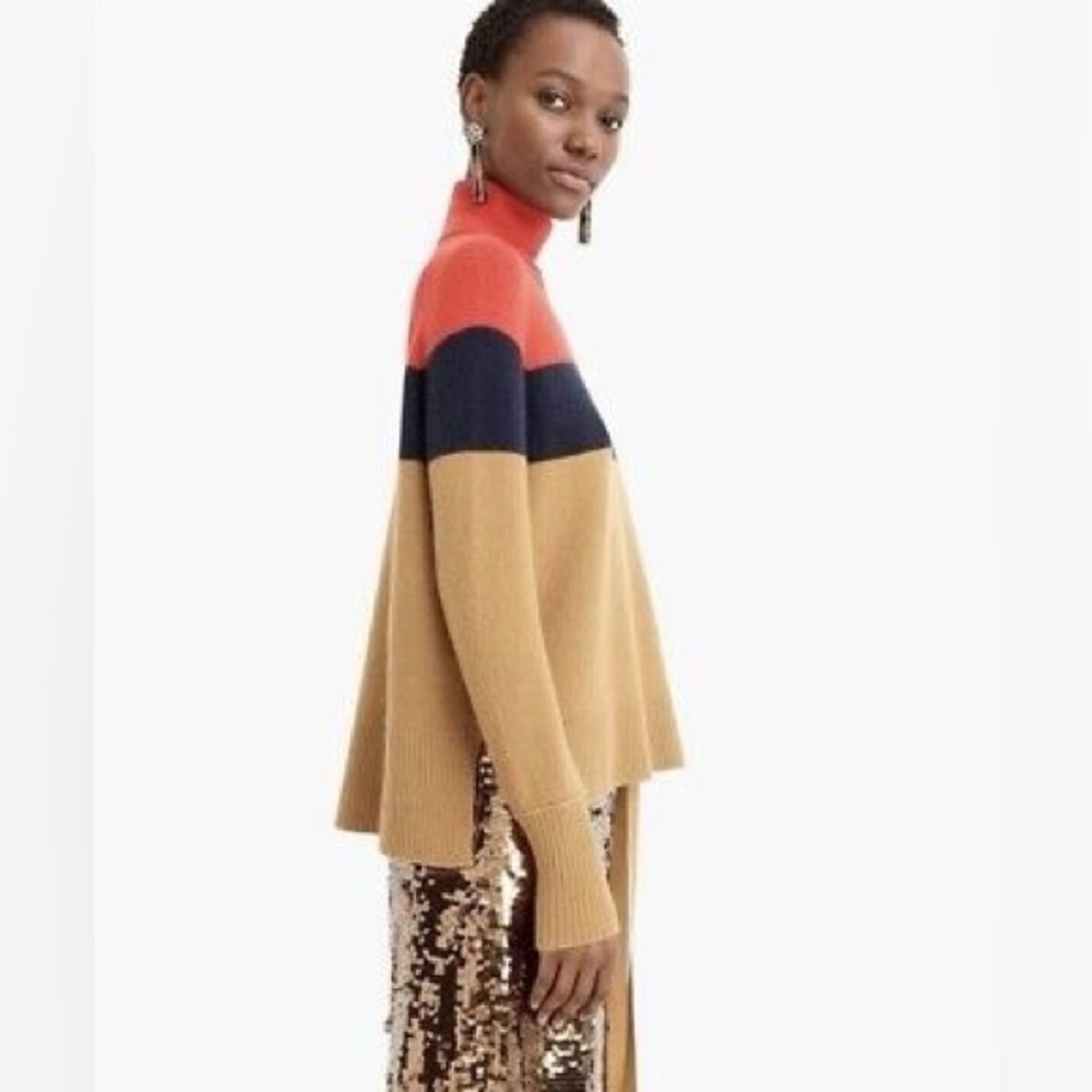 J.Crew Colorblock Turtleneck Sweater Camel Navy Red - Size XS - Picture 10 of 11